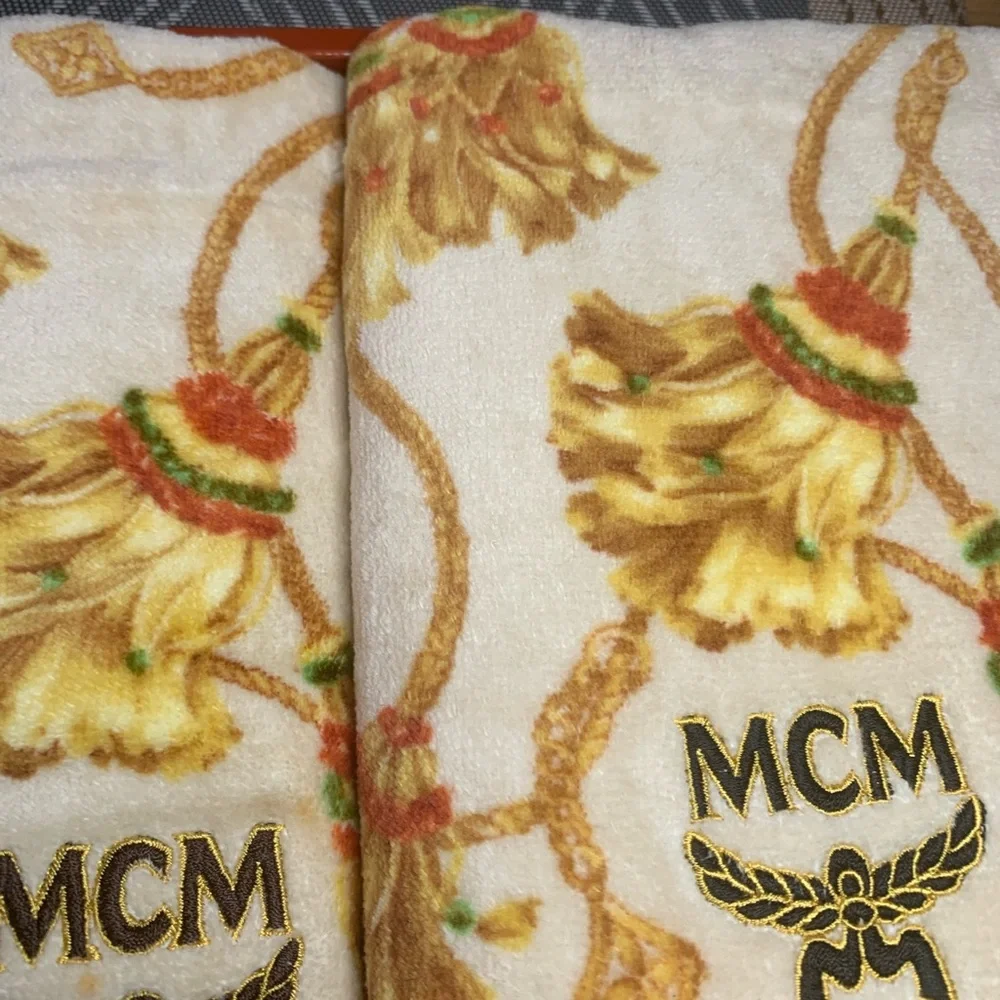 MCM Cream and Gold Hand and Face Towel Set